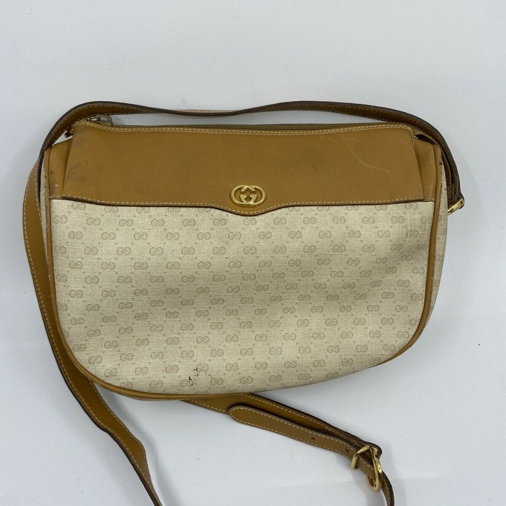 GUCCI Vintage Beige Coated Canvas/ Leather Crossbo - Picture 12 of 12
